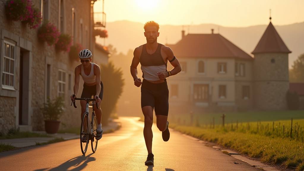 Duathlètes en pleine course à pied lors du Duathlon d'Iwuy