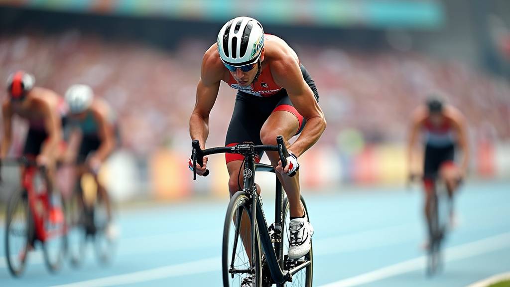 Athlètes de triathlon en compétition lors des JO de Pékin 2008