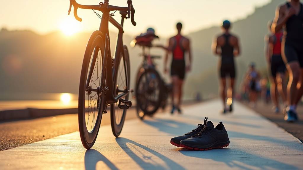 Duathlète en pleine transition vélo-course