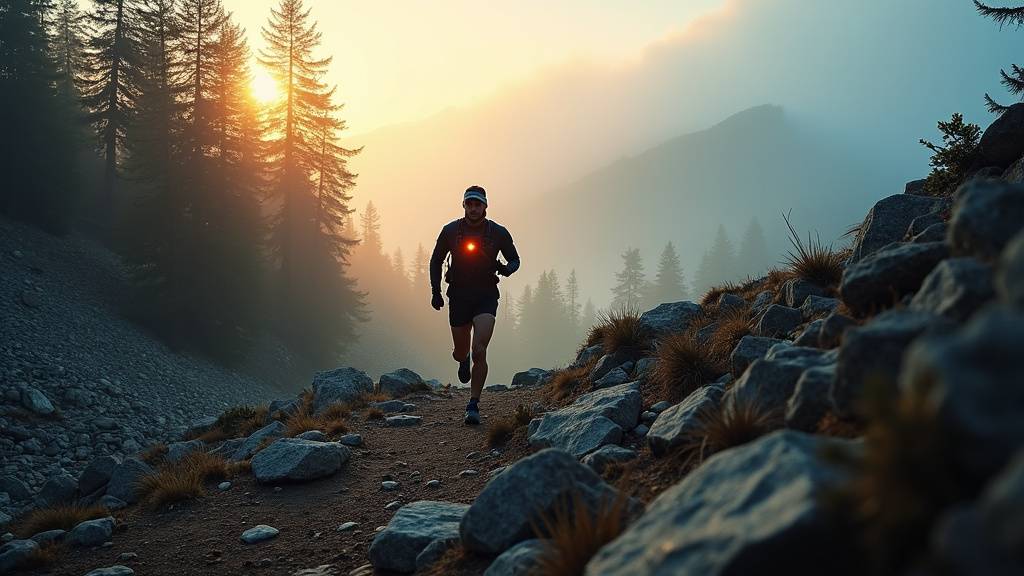 Athlète de trail running sur un sentier de montagne