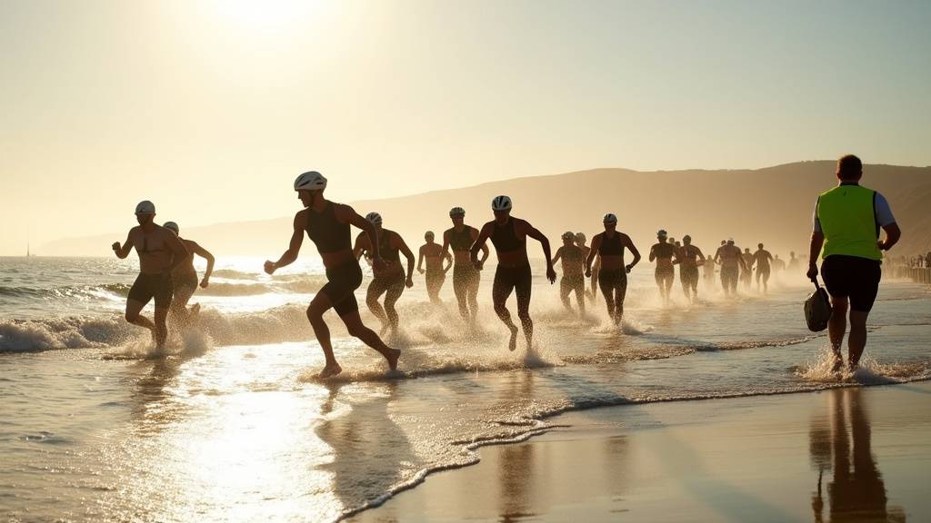 Départ massif des triathlètes lors du Triathlon du Calaisis 2016