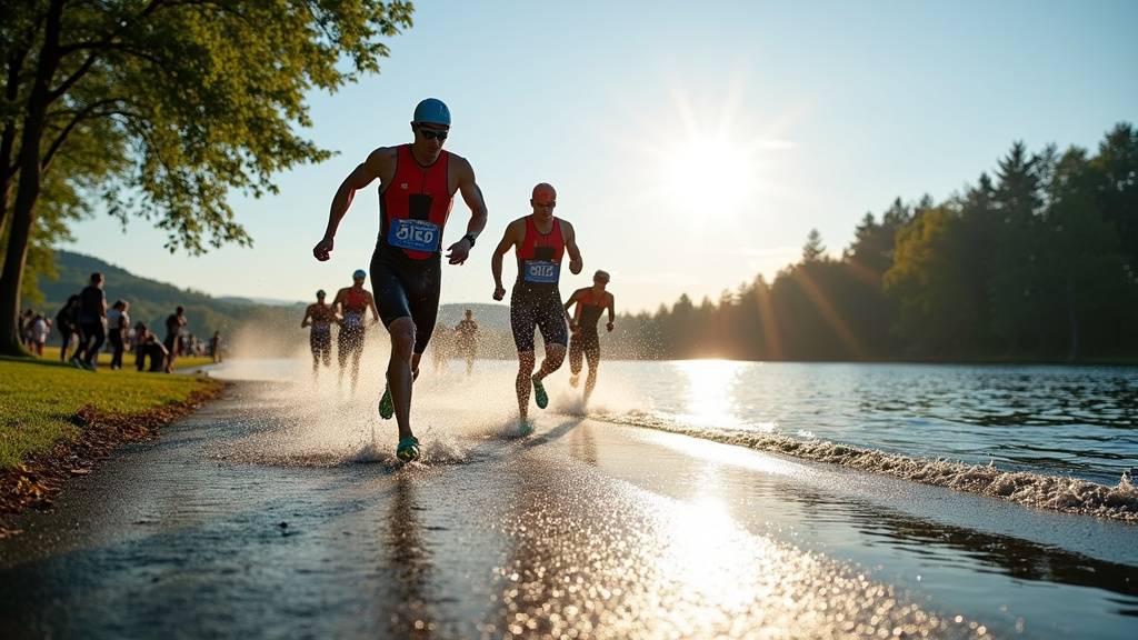 Vue aérienne du lac de Brou lors du Triathlon de Châteauroux