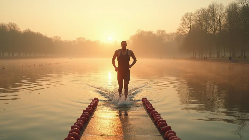 Plan d'eau aménagé pour la natation lors du triathlon